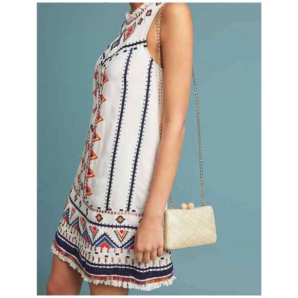 Anthropologie Akemi + Kin Reagan Embroidered Shift Dress White Sleeveless Sz 2 - Picture 2 of 16